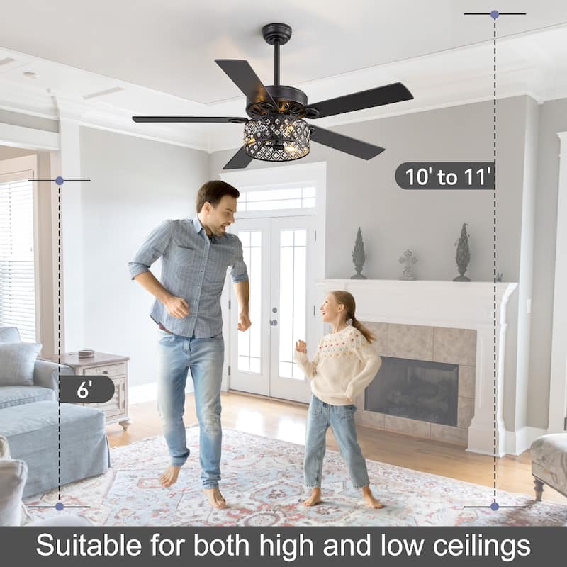 52-inch Reversible 5-Blade Crystal Caged Ceiling Fan with Light and Remote
