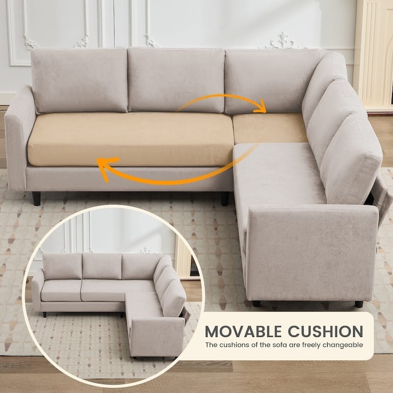 Modern U-Shaped Chenille Modular Sectional Sofa with Ottoman, Overized Corner Couch for Living Room - 107" W