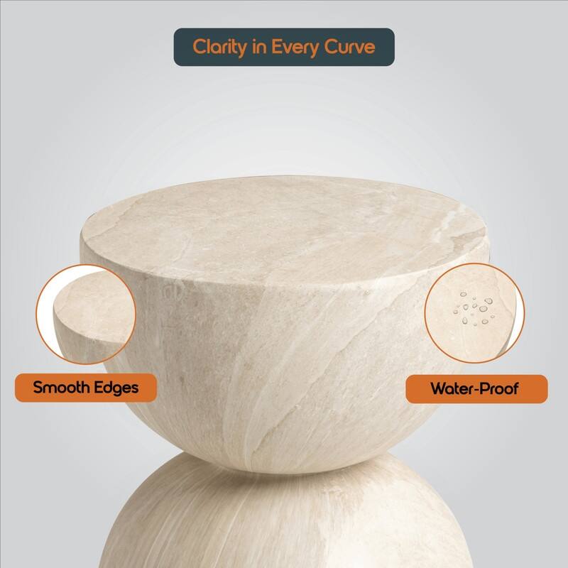 Sage 16-Inch Round Side Table in Fiberstone for Indoor and Outdoor Modern Weather Resistant End Table Hourglass Design