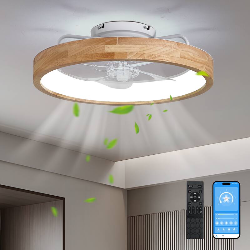 20 Inchs Ceiling Fans with Lights and Remote Low Profile Flush Mount Ceiling Fan with Light,3000-6000K LED Fan Lighting - Natural