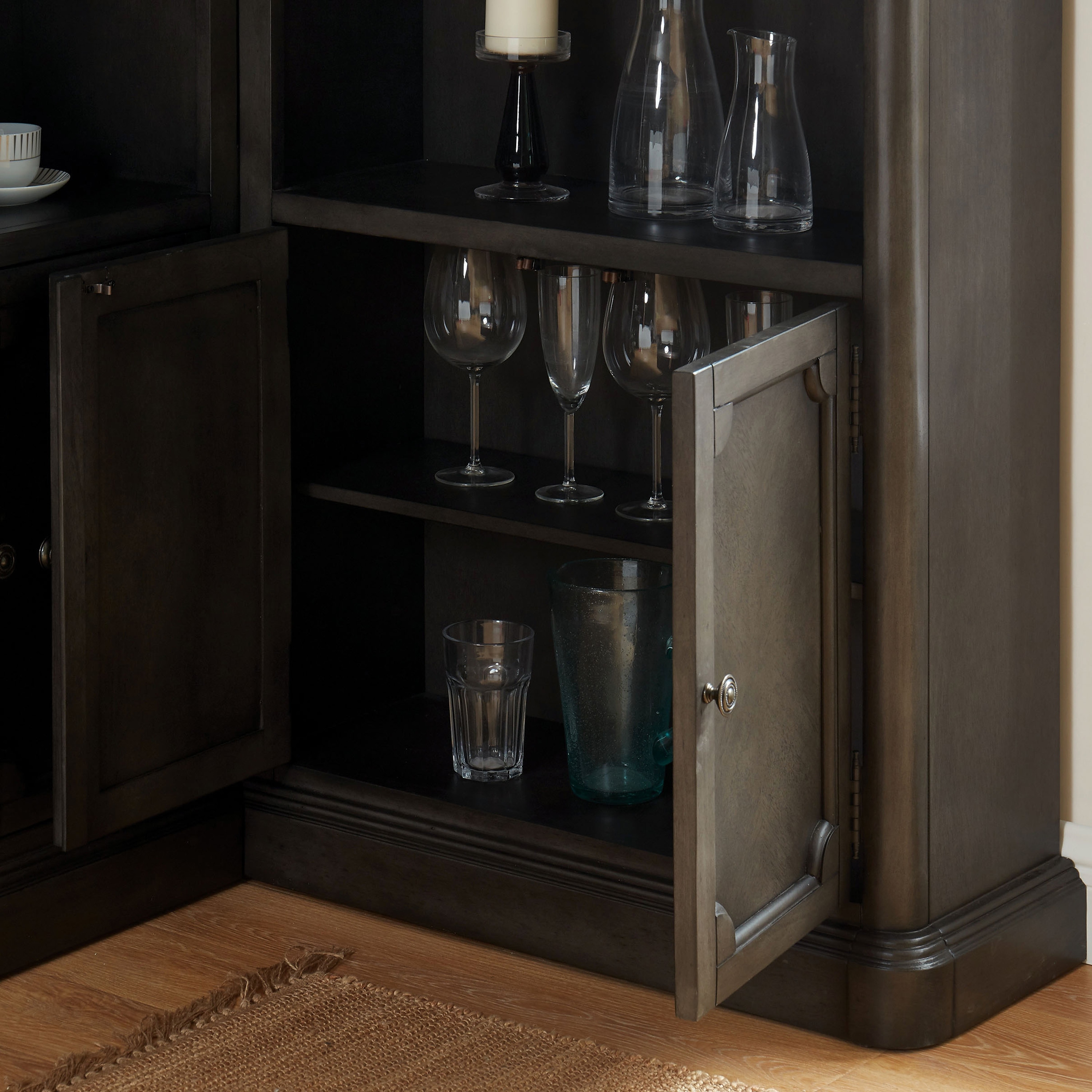 Groenlo Transitional Grey Wood Multi-Storage Curio Cabinet - Thumbnail 5