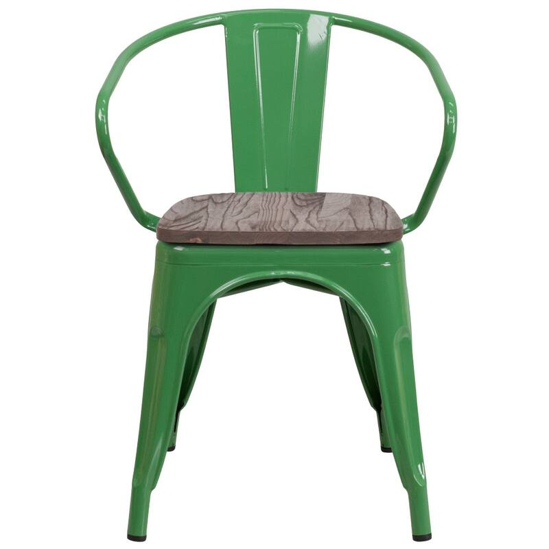 4 Pk. Metal Chair with Wood Seat and Arms