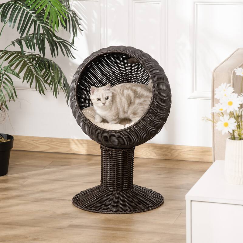 Wicker Elevated Cat House Kitty Scratch House Pet Bed