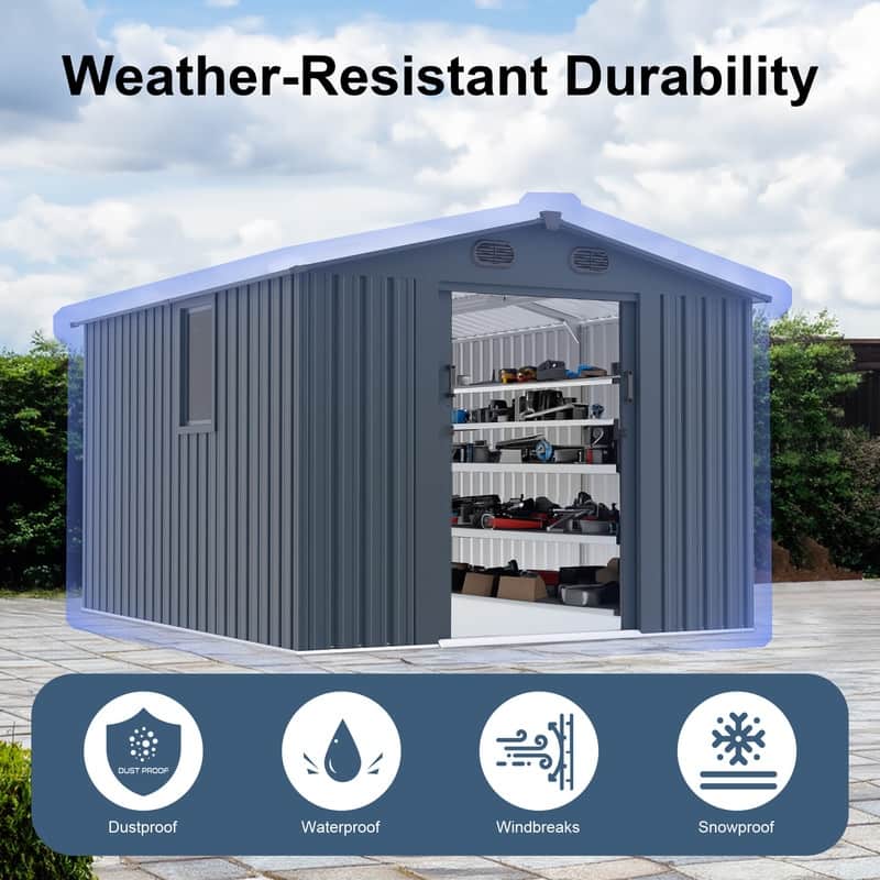 8x10 Foot Large Metal Outdoor Storage Shed – Includes Lockable Doors & Window, Dark Grey Garden Shed For Backyard, Patio & Lawn