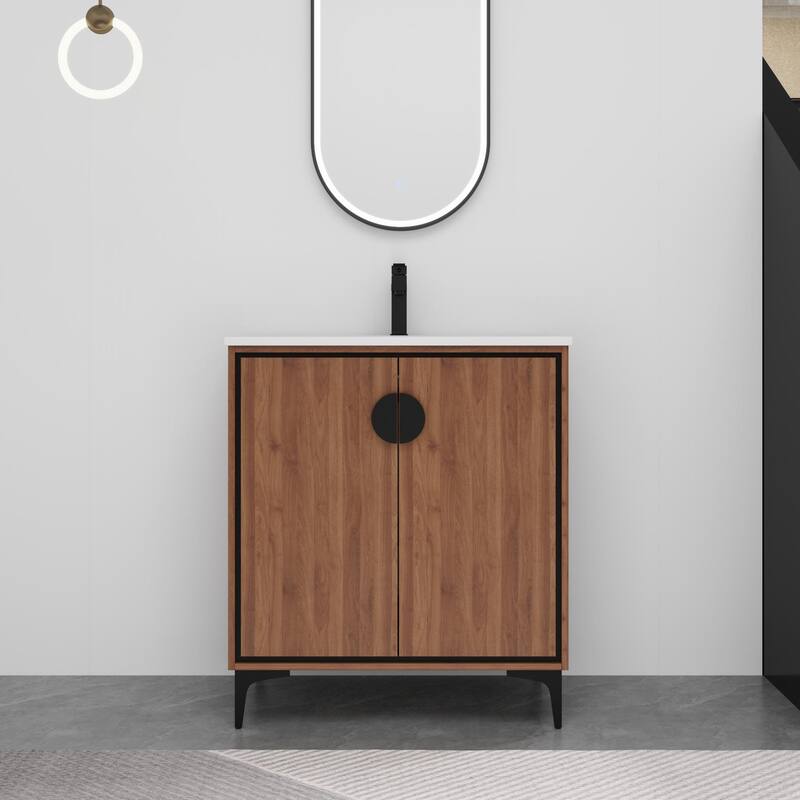 ARTCHIRLY 24/30 Inch Bathroom Vanity with Sink, Freestanding Bathroom Vanity with Soft Close Door and Adjustable Shelf - 30''W - Brown