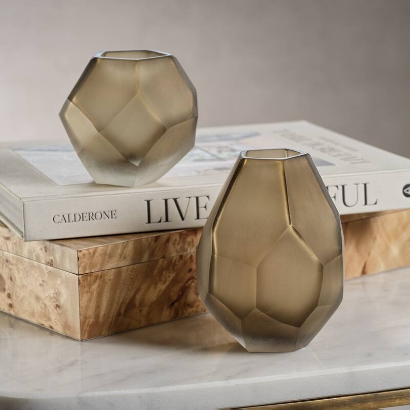 Kubo Faceted Frosted Taupe Vase