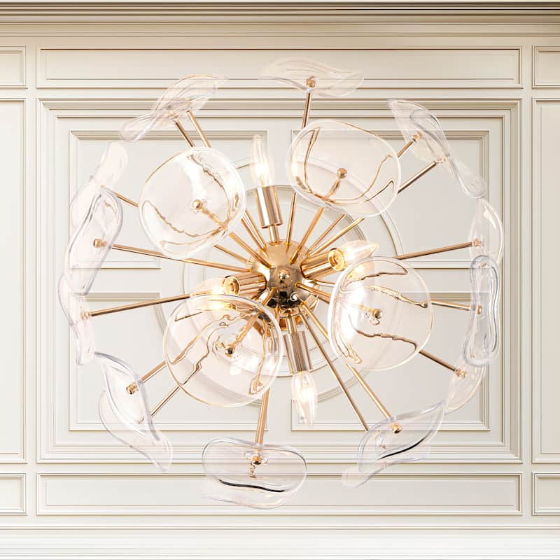 Arvill 4-Lights Modern Firework Starburst Glass Semi-Flush Mount in Gold