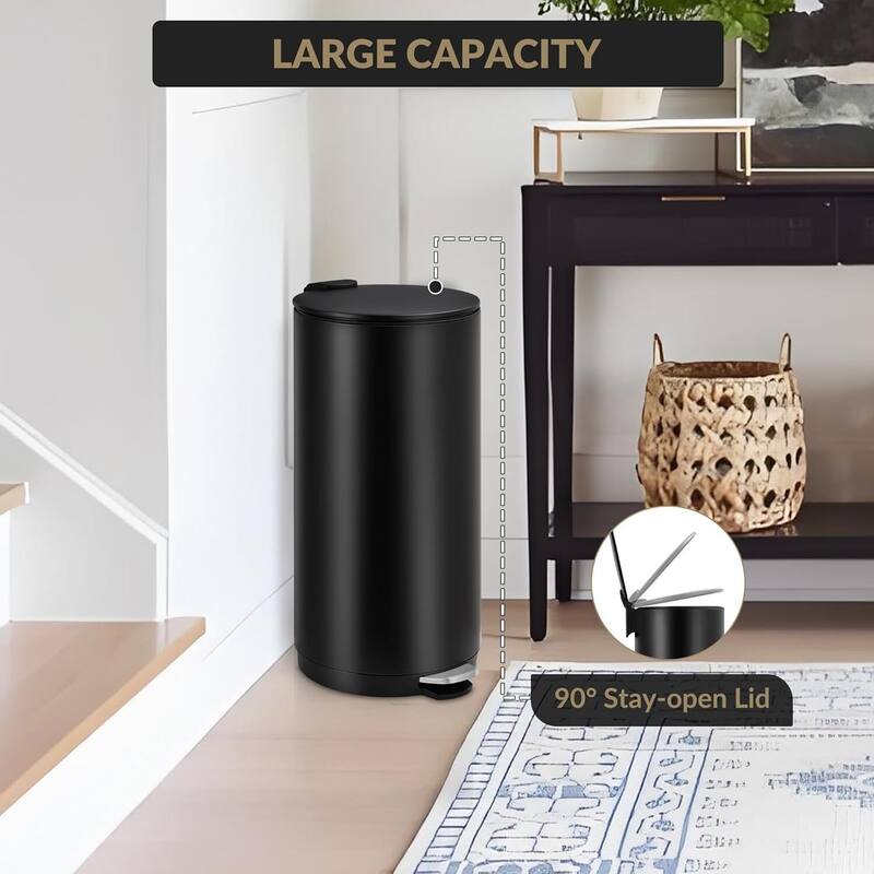8 Gal Round Trash Can, Step-on Garbage Bin for Kitchen, Office, Bathroom