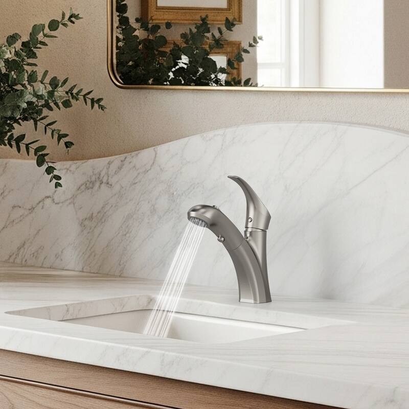 Single Handle Single Hole Pull-Out Basin Bathroom Faucet with Pop‑Up Drain