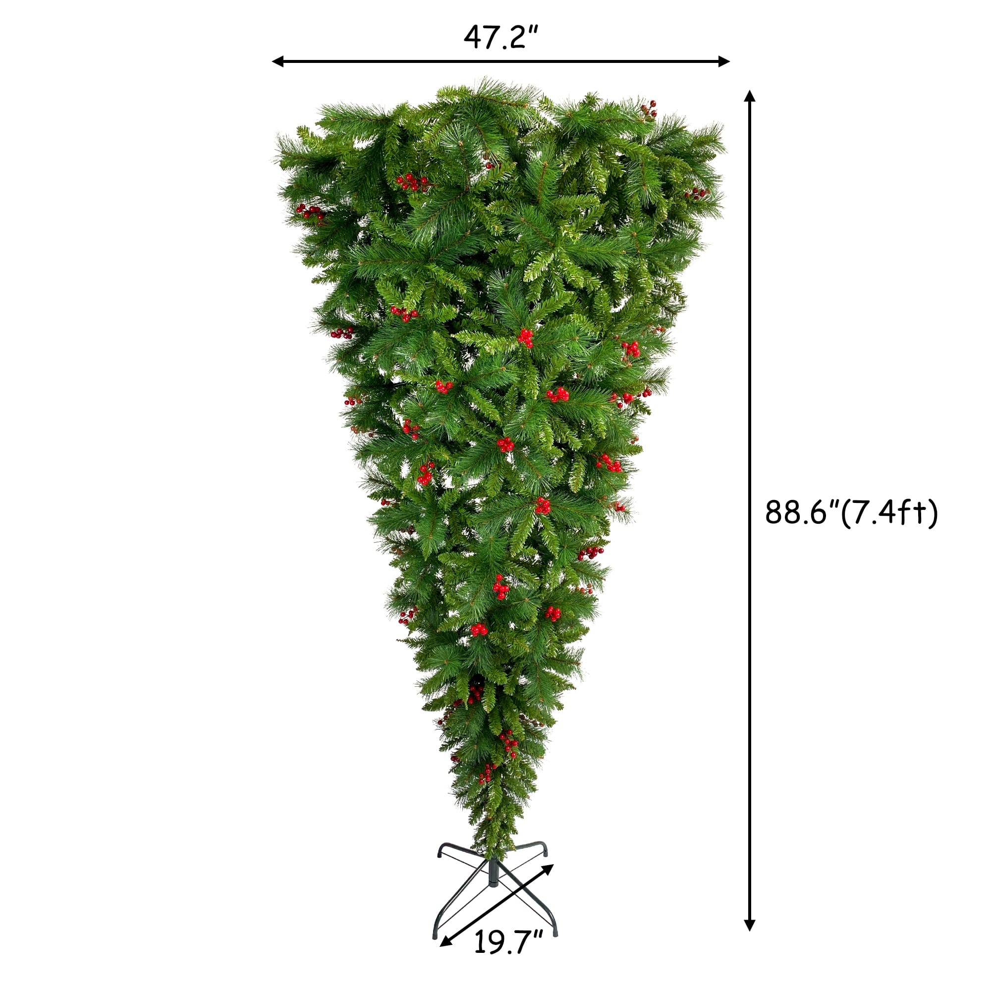 7.5ft Upside Down Green Artificial Christmas Tree with Red Berries 88