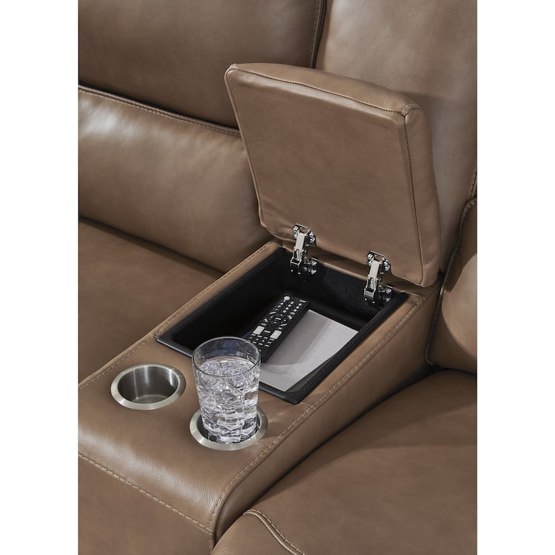 Signature Design by Ashley Spear Hill Brown Power Reclining Loveseat with Console - 81" W x 43" D x 42" H