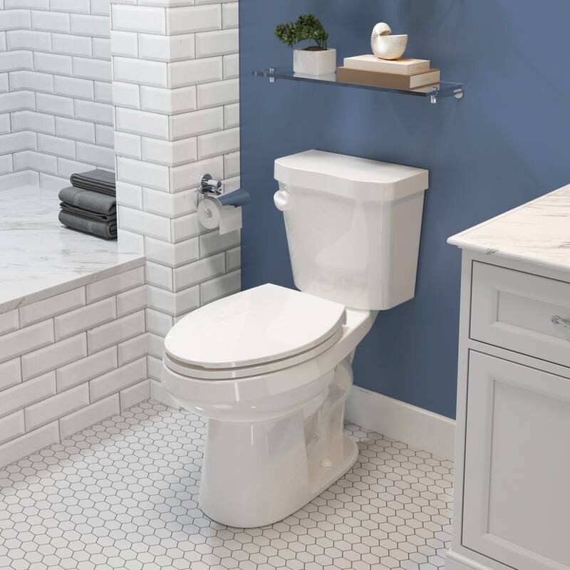HOROW 2 Piece ADA Height Single Flush Elongated Toilet White 1.28 GPF Strong Flush Soft Close Seat - 17 Inch - White