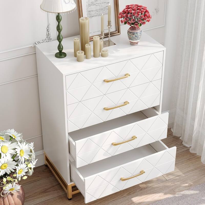 4 Drawer Dresser with Metal Handle for Bedroom