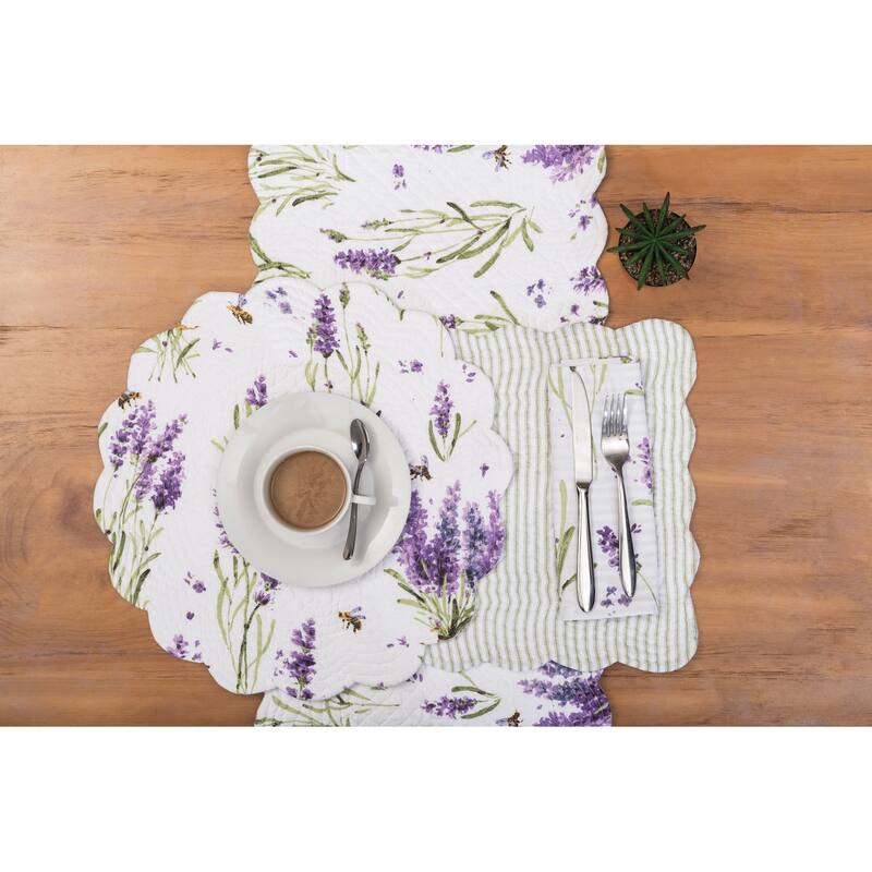 Lavender Fields Reversible Machine Washable Scallop Quilt Placemats Set of 6