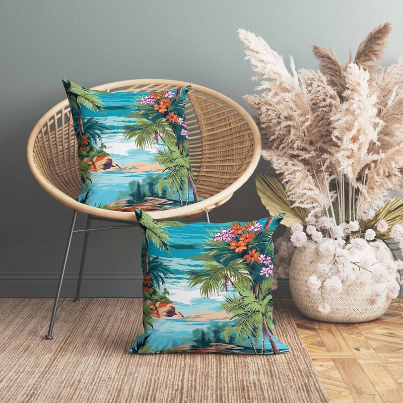 Oceanic Opulence Indoor/Outdoor Reversible Throw Pillow Blue and Multi
