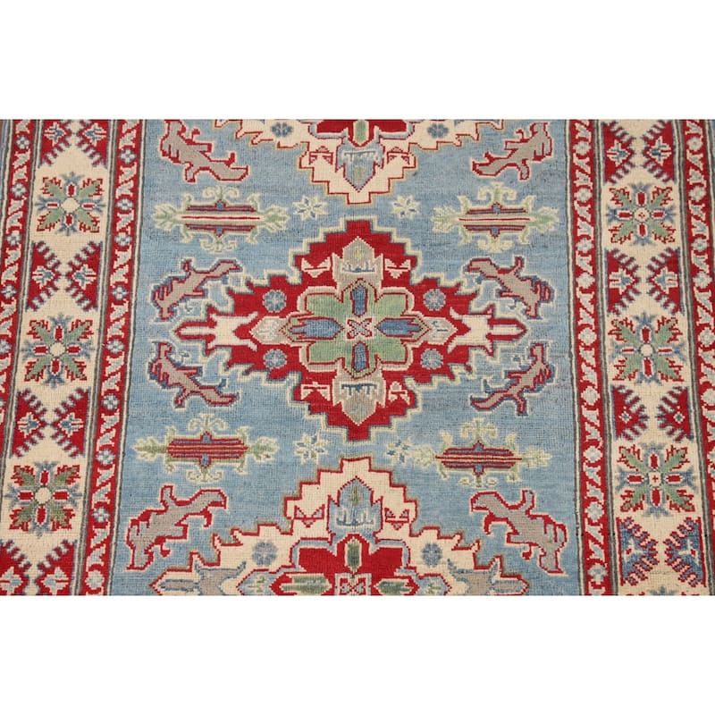 Light Blue Traditional Kazak Oriental Area Rug Handmade Wool Carpet - 3'10" x 5'11"