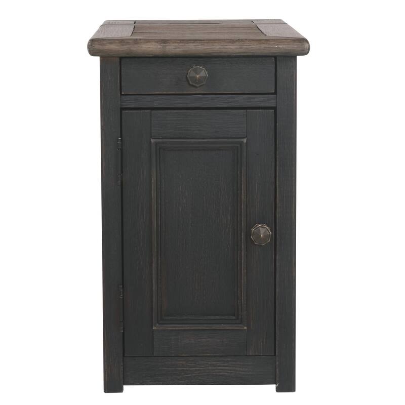 24.13 in. Brown and Black Rectangle Wood End Table with USB Charging Ports