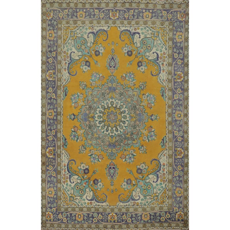 Hand Knotted Oriental 100% Wool Carpet Traditional Medallion Oranges & Rust Tabriz Area Rug - 9' 6'' X 6' 5''