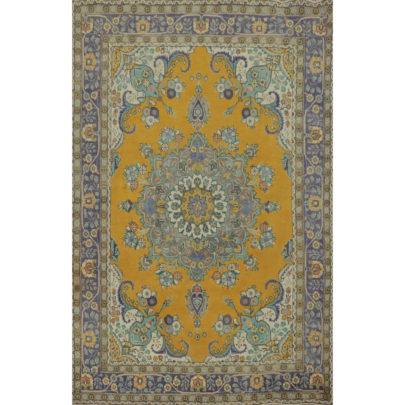 Hand Knotted Oriental 100% Wool Carpet Traditional Medallion Oranges & Rust Tabriz Area Rug - 9' 6'' X 6' 5''