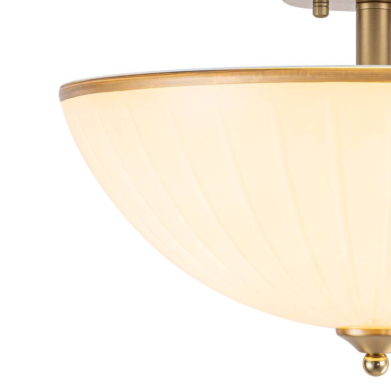 3-Light Bow-Shaped Semi-Flush Mount Ceiling Light White Glass Shade - Dia.15.55-in