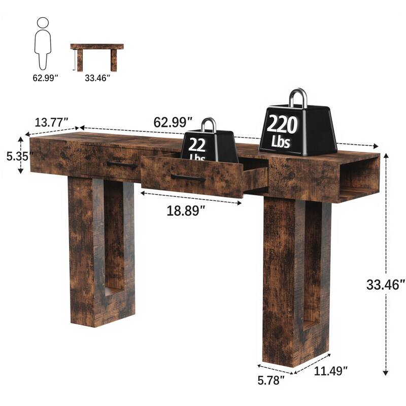 63-Inch Long Console Table, Wooden Rectangular Sofa Table Behind The Couch, Farmhouse Entryway Table for Entrance, Hallway