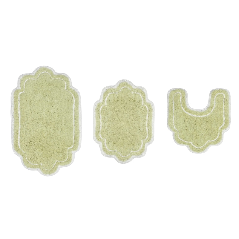 Allure Collection 100% Cotton Non-Slip Bathroom Rug Set, 3 Piece Machine Washable- Bathroom Rug, Bath Rug, U Shaped Contour