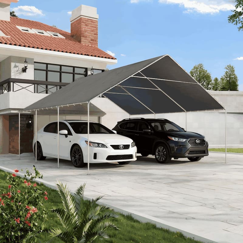 AVAWING Heavy Duty Carport, Waterproof & UV Resistant Outdoor Garage Shelter with Galvanized Steel Frame - Grey - 20'x20'