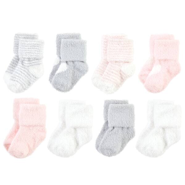 slide 1 of 1, Hudson Baby Infant Girl Cozy Chenille Newborn and Terry Socks, Pink Heart Pink Heart - 6-12 Months