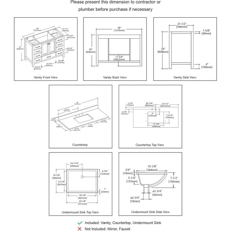 Blossom Geneva 48" Solid Wood Bathroom Vanity with Marble Top