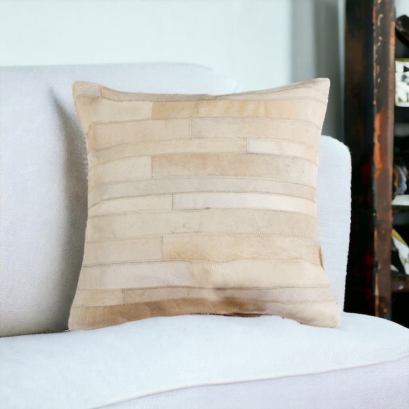 HomeRoots 18" Tan Cowhide Throw Pillow - Accent - Cotton