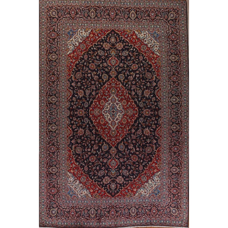 Vintage Traditional Kashan Persian Wool Area Rug Hand-knotted Carpet - 9'11" x 13'1"