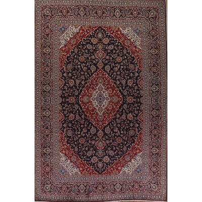 Vintage Traditional Kashan Persian Wool Area Rug Hand-knotted Carpet - 9'11" x 13'1"