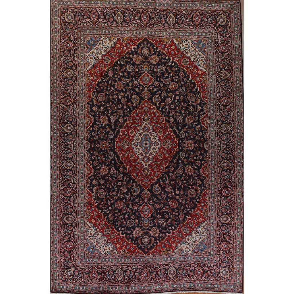 Vintage Traditional Kashan Persian Wool Area Rug Hand-knotted Carpet - 9'11" x 13'1"