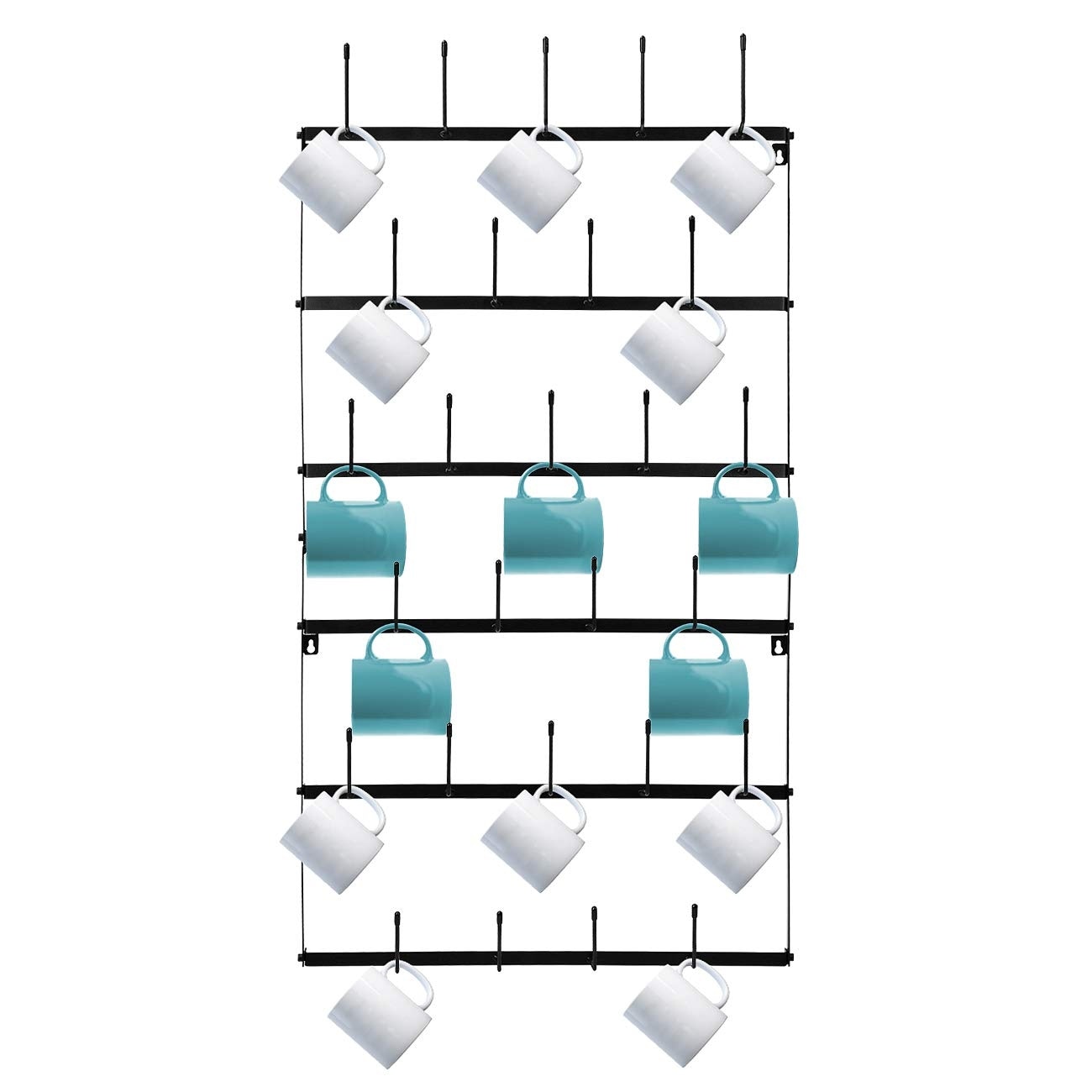 Wall Mounted Home Storage Mug Hooks with 6-Tier Display Organizer