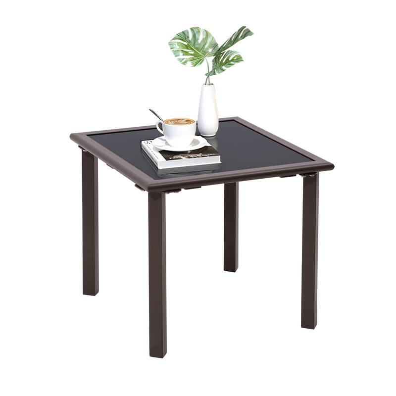 VredHom Outdoor Patio Square Side/End Table with Tempered Glass Top - 17.7" L x 17.7" W x 15.75" H