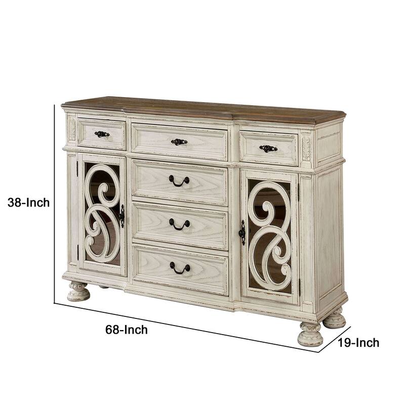 Server With Intricate Wood Inlay Details, Antique White