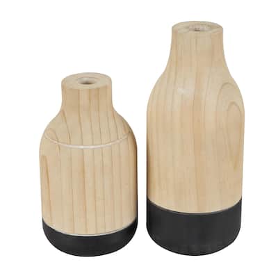 Wood Colorblock Decorative Vase with Black Bases - Set of 2 Light Brown - Roche River Decor