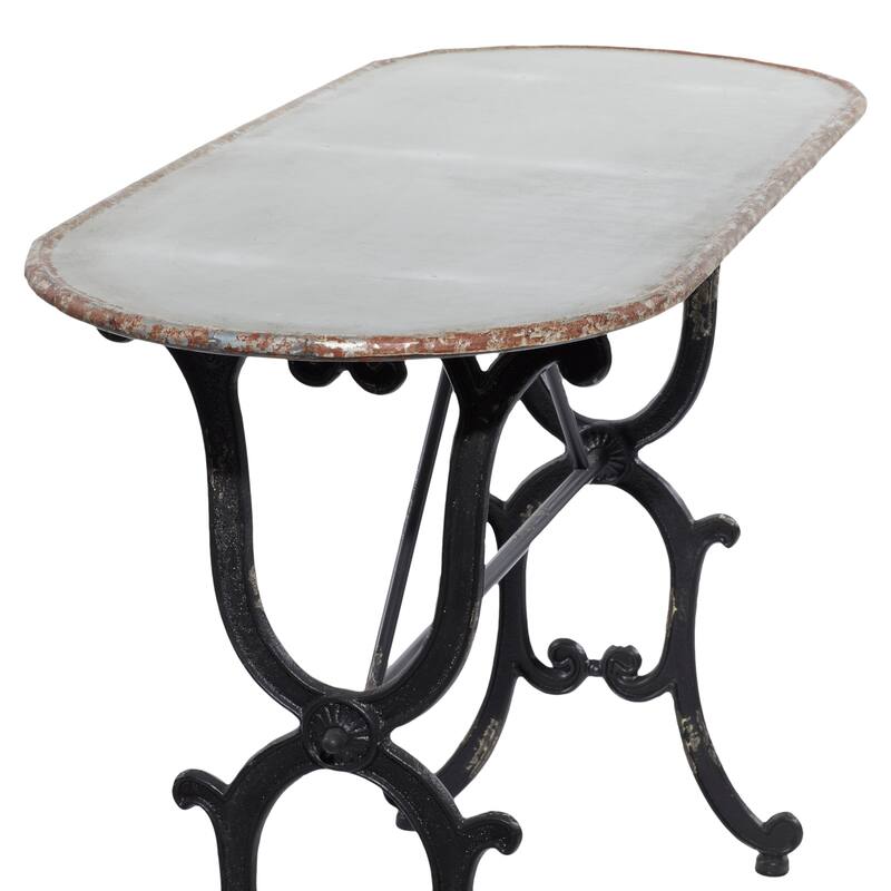 Metal Scroll Oval Console Table with Distressed Accents - Gray - Roche River Decor - 18"W x 45"L x 29"H