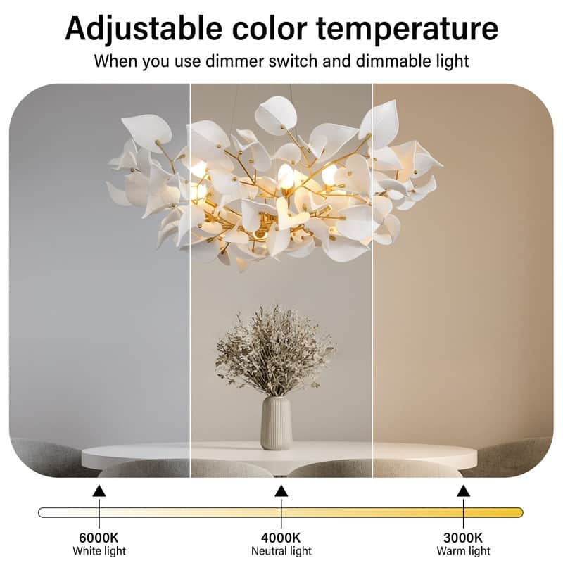 KAYLA 31.5" 6-Light Luxury Gold Round Chandelier, Modern Ceramic Leaf Branch