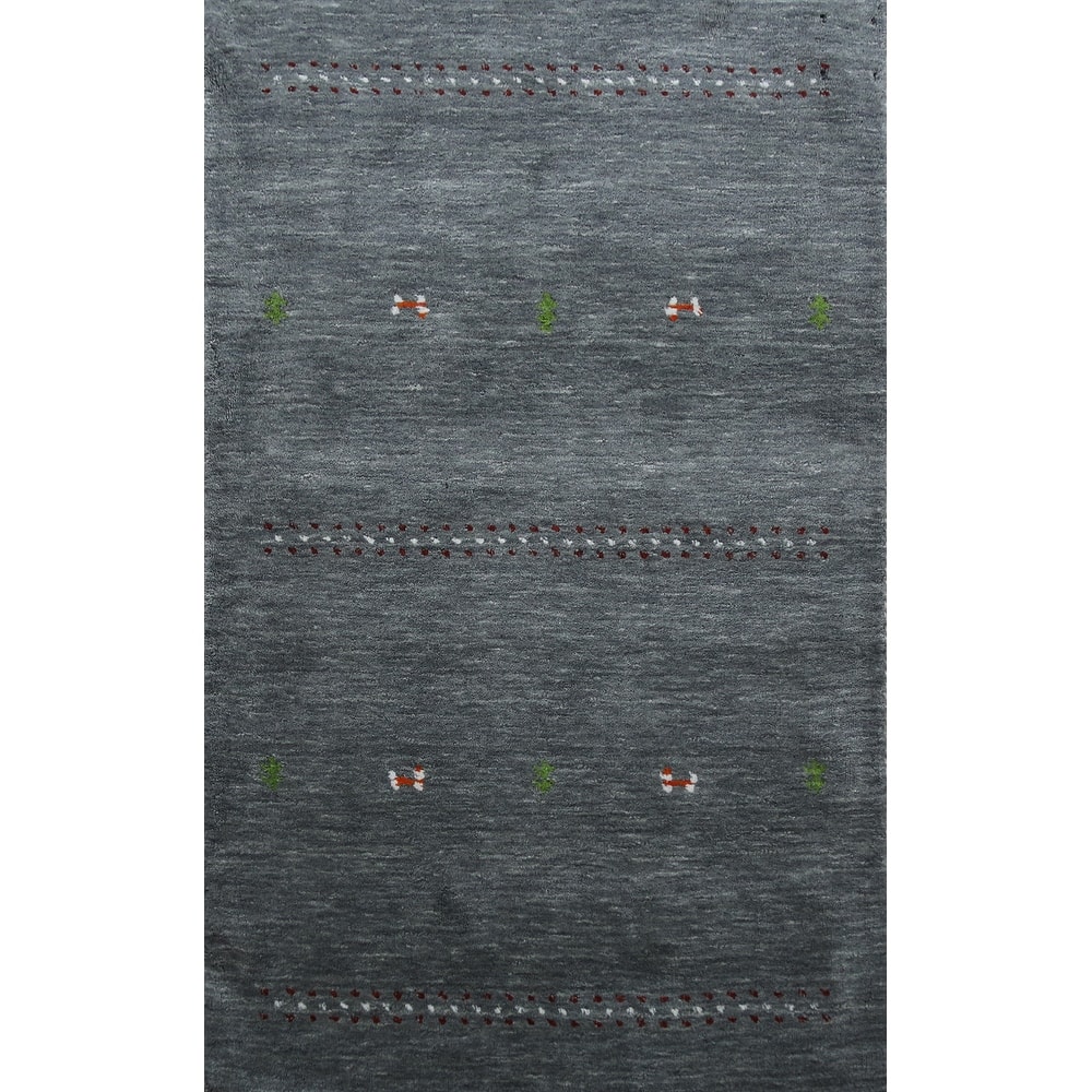 Hand Knotted Oriental 100% Wool Carpet Tribal Tribal Greys & Charcoal Gabbeh Area Rug - 4' 11'' X 3' 0''