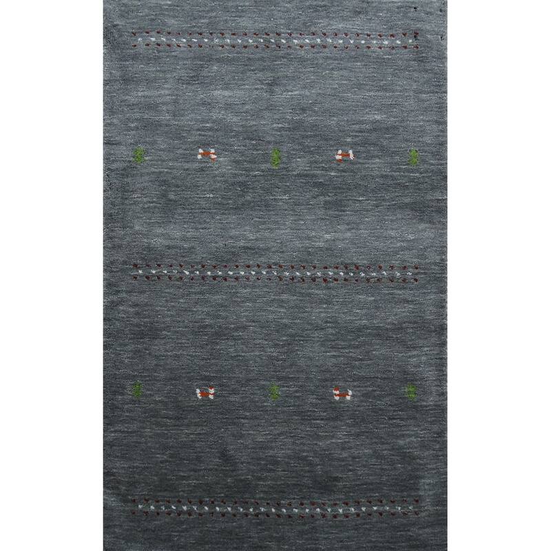 Hand Knotted Oriental 100% Wool Carpet Tribal Tribal Greys & Charcoal Gabbeh Area Rug - 4' 11'' X 3' 0''