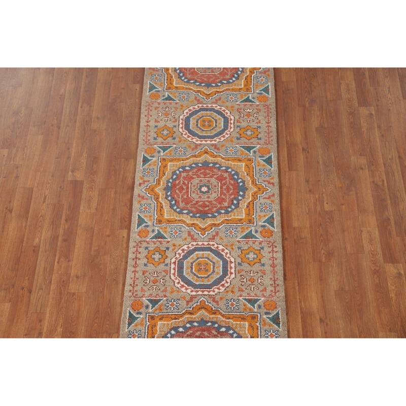 Geometric Kazak Runner Rug Handmade Wool Carpet - 2'6" x 8'2"