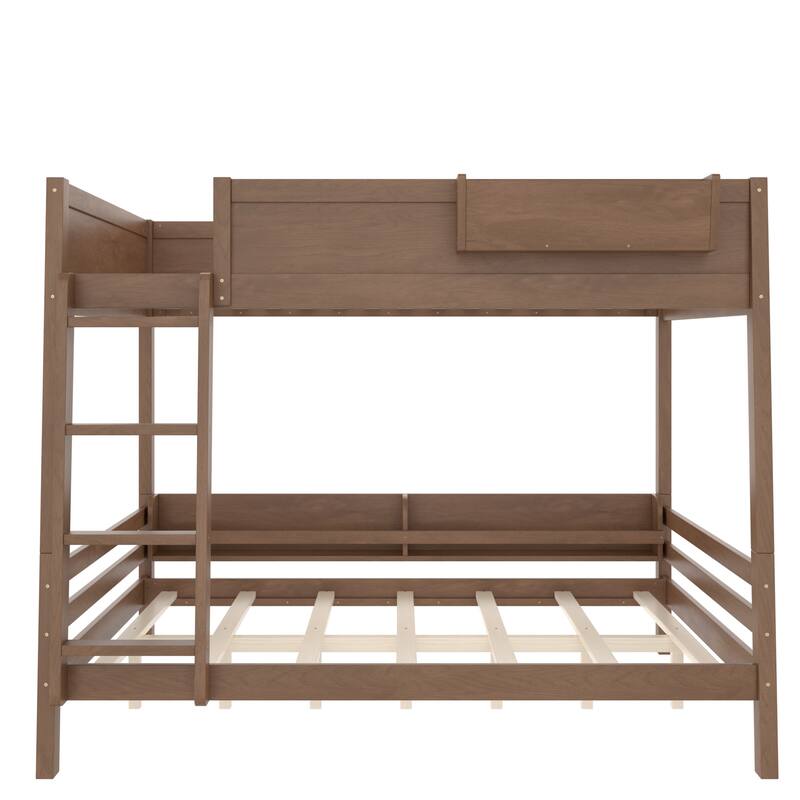 Wood Bunk Bed with Storage Shelves and Bookshelf, Ladder & Guardrails, Detachable Design