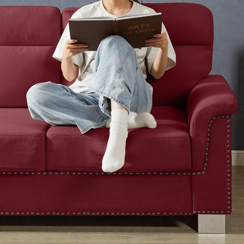 82 Inch Modern 3 Seater Sofa with Snowfleece Fabric, Compressed Upholstered Couch for Living Room Bedroom