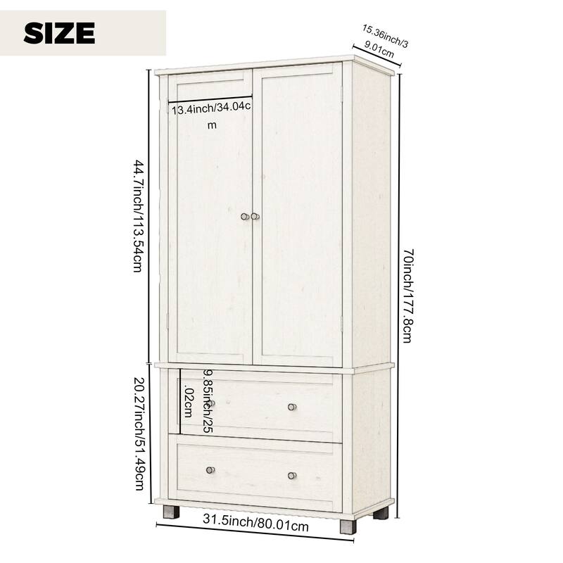70" Tall Kitchen Pantry Cabinet with 2 Drawers and 3 Shelves