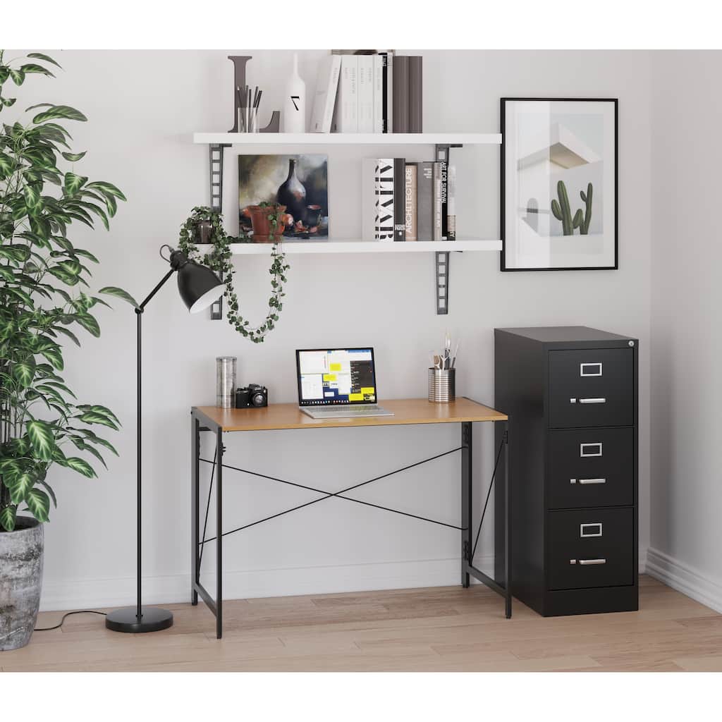 Space Solutions 43-in Folding Desk for Home/Office, Black/Teak