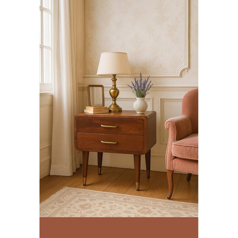 Artisan Furniture Solid Wood Astor 2-Drawer Nightstand, Brown