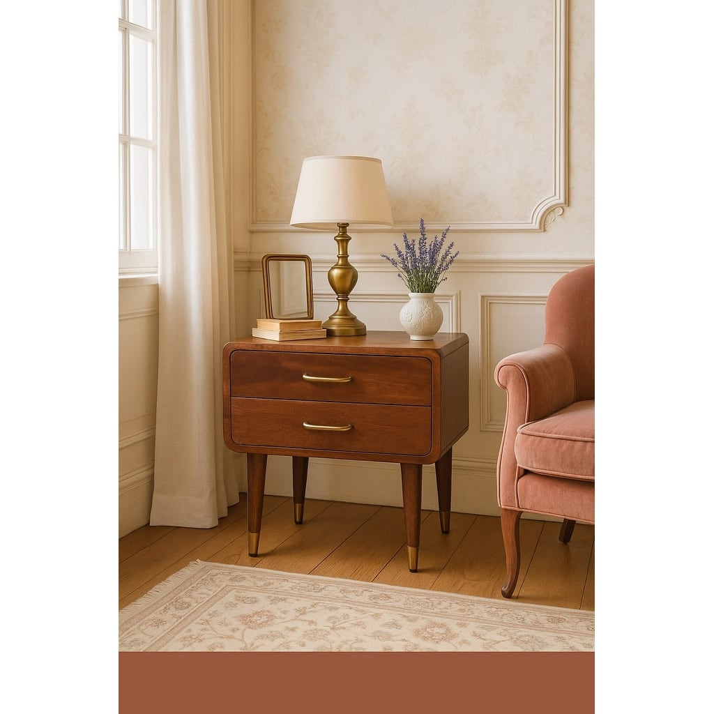 Artisan Furniture Solid Wood Astor 2-Drawer Nightstand, Brown