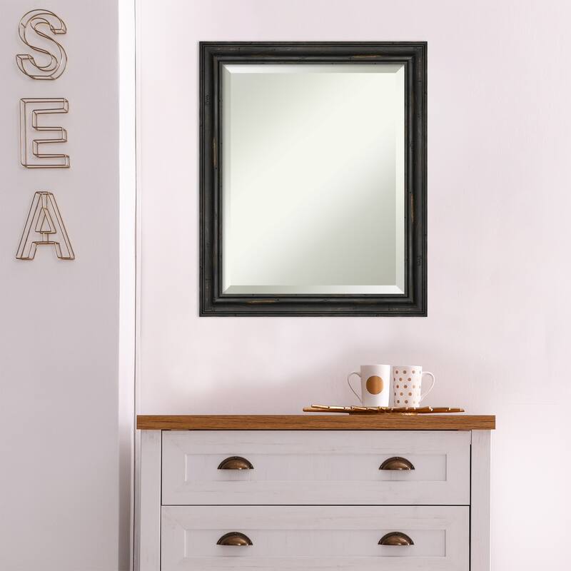 Beveled Wood Wall Mirror - Rustic Pine Black Narrow Frame