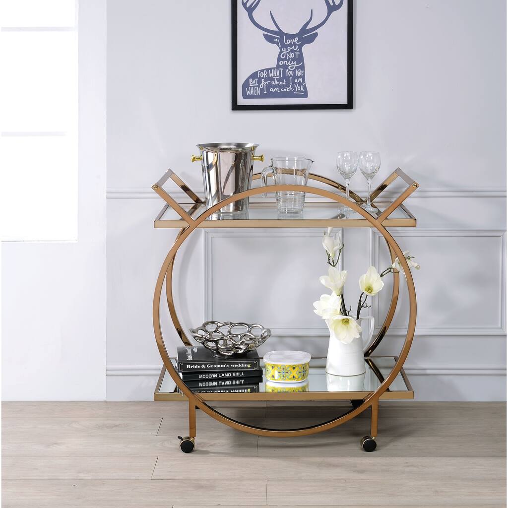 Serving Cart with 2 Mirrored Shelves , Kitchen Cart with Champagne Finish